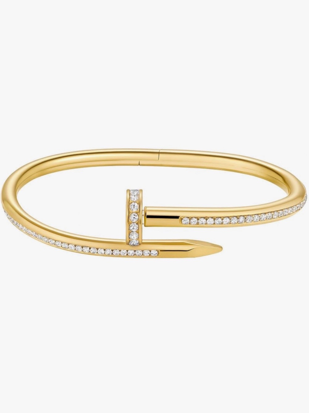 Gold Pavé Nail Hinged Bangle With CZ Stones Bracelet - Women's Jewelry